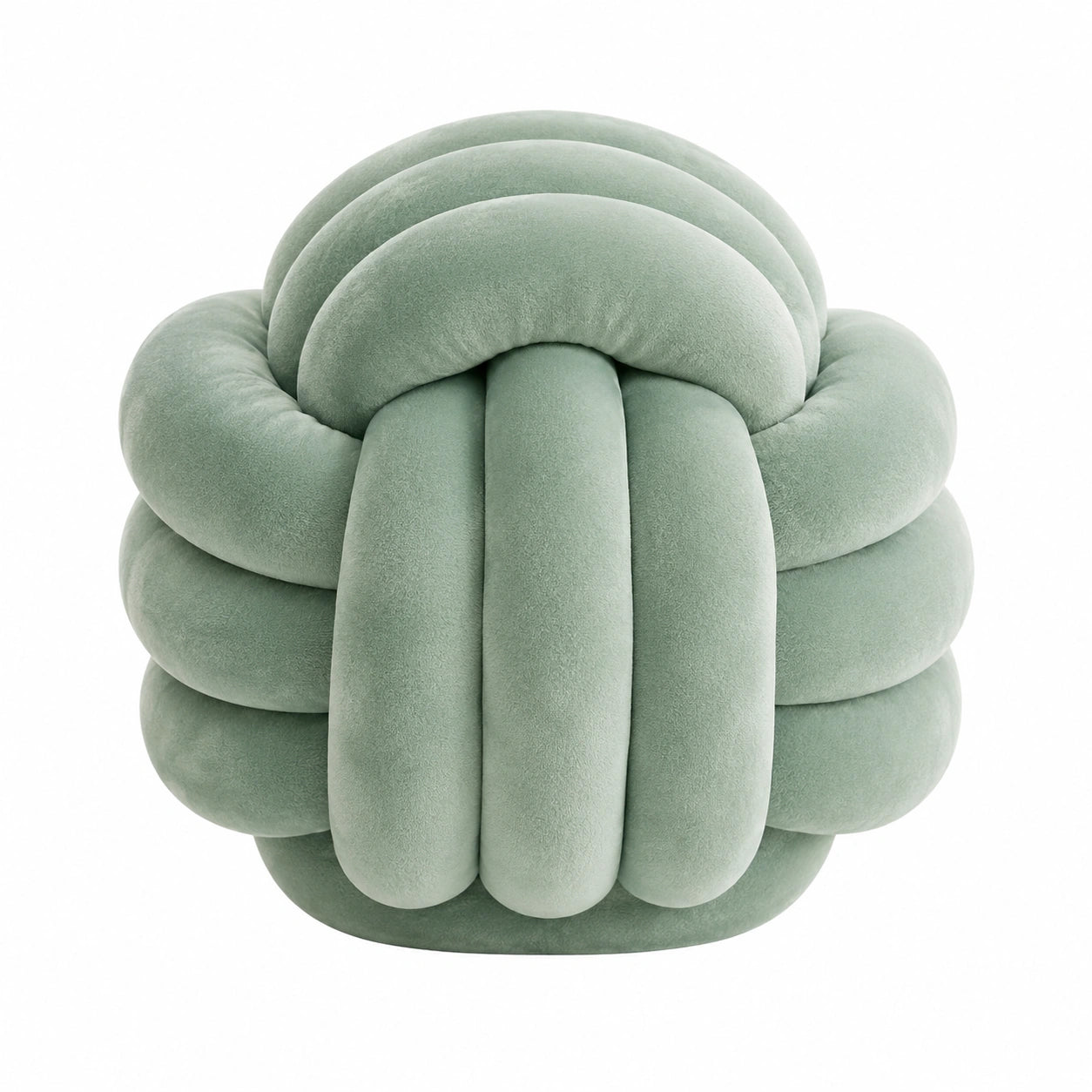 Cuscino decorativo rotondo 35 cm in tessuto verde salvia - design annodato