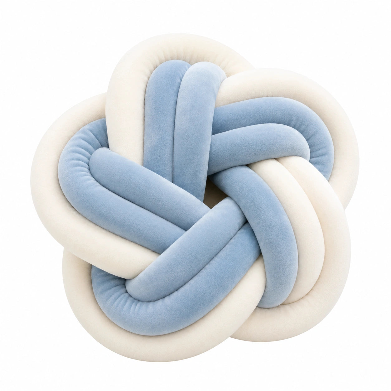 Cuscino decorativo a nodo 35 cm in tessuto vellutato azzurro e bianco - morbido