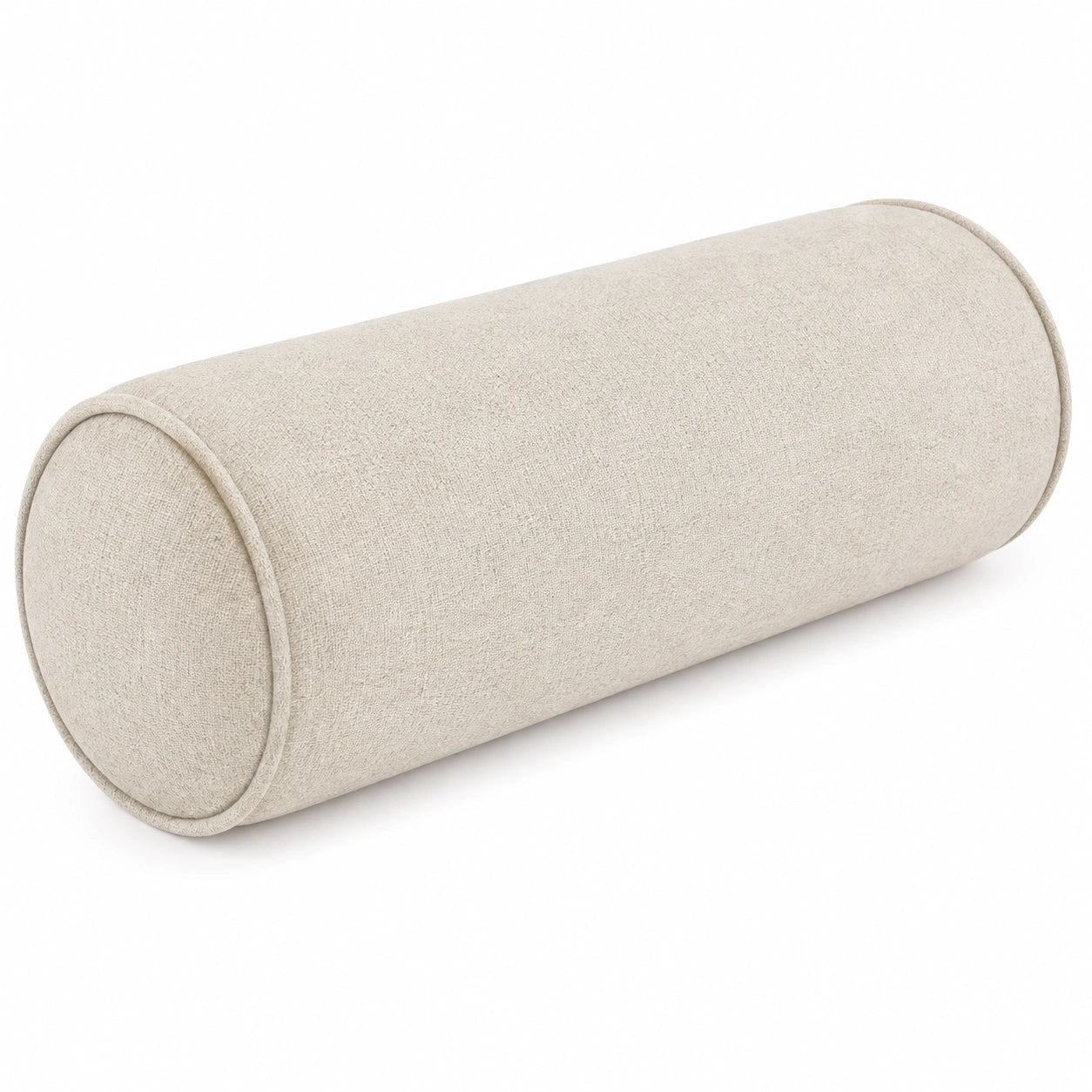 Cuscino cilindrico 20 x 50 cm in tessuto beige per divano stile moderno