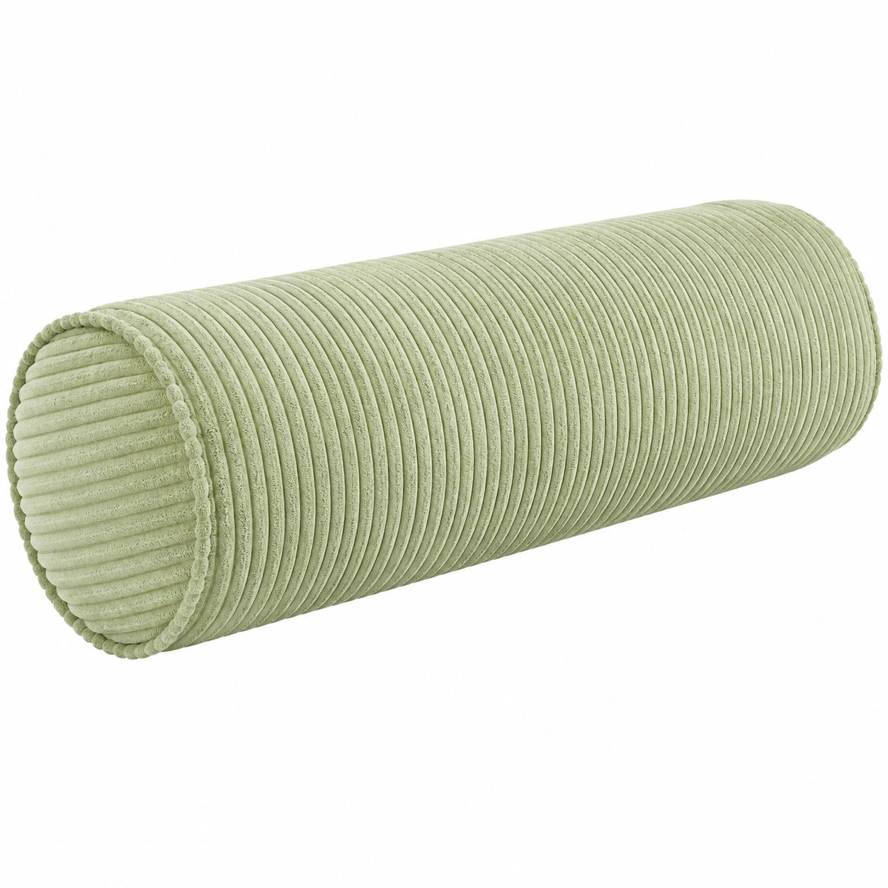 Cuscino cilindrico 15 x 45 cm in velluto a coste verde salvia per divano e letto