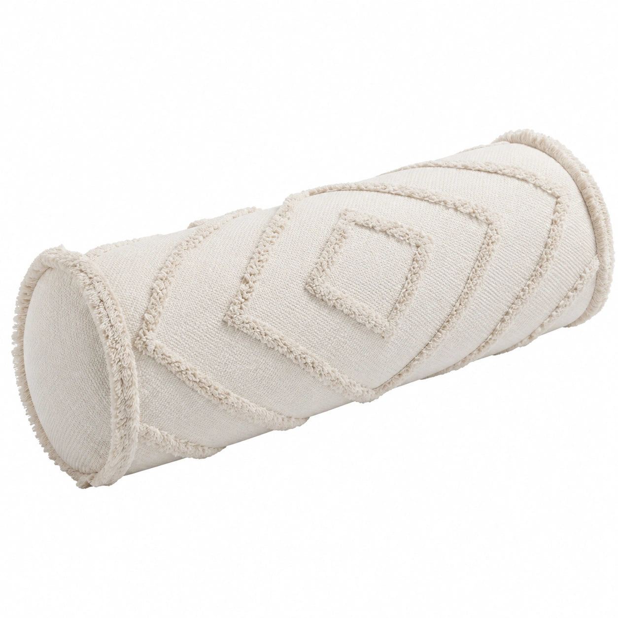 Cuscino cilindrico 20 x 50 cm in tessuto avorio decorativo