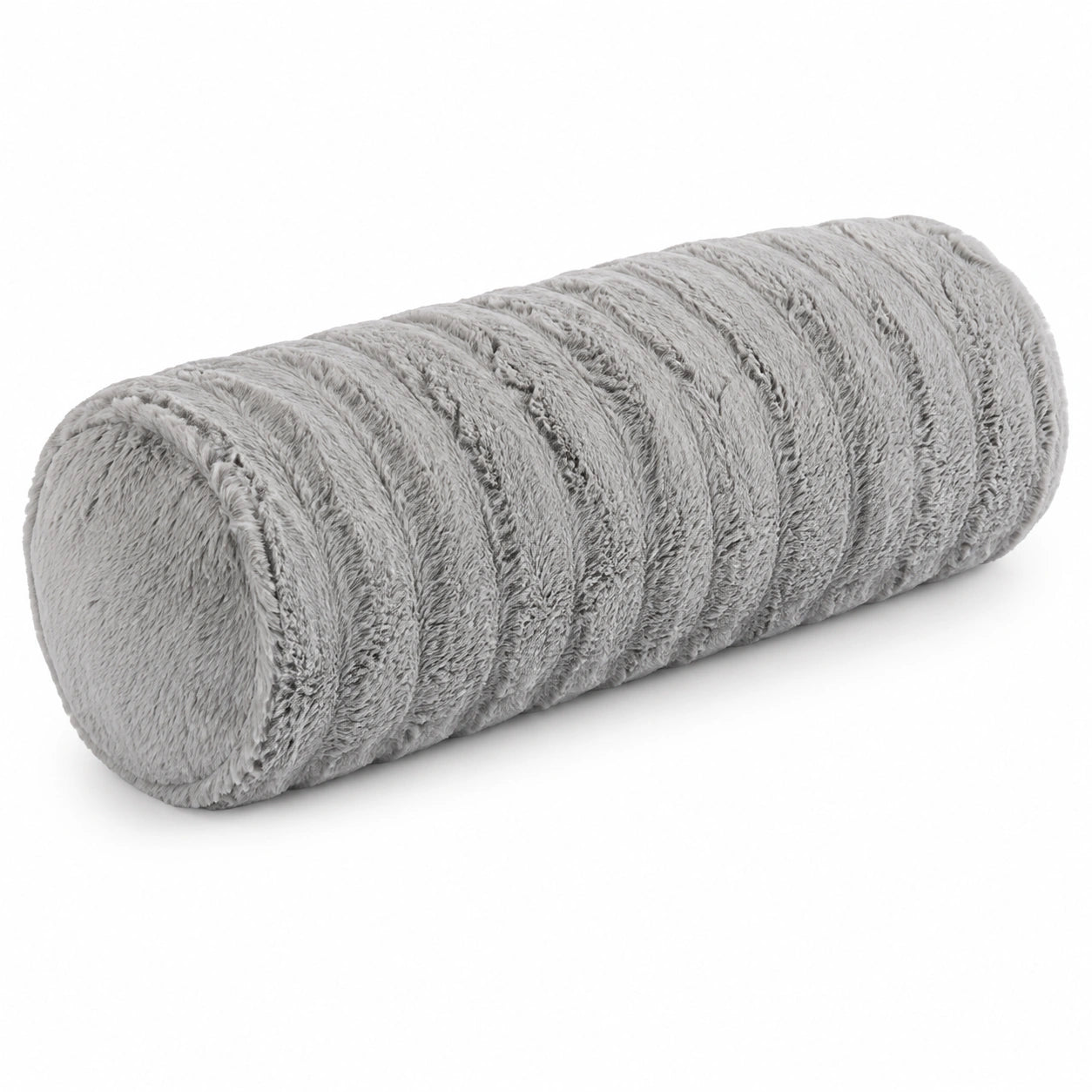 Cuscino cilindrico 20 x 50 cm in pelliccia sintetica grigio - decorativo soffice