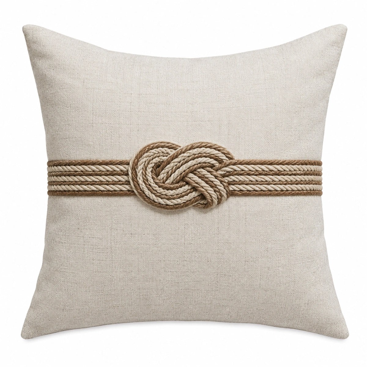 Cuscino decorativo 45 x 45 cm beige in tessuto con corda stile nautico