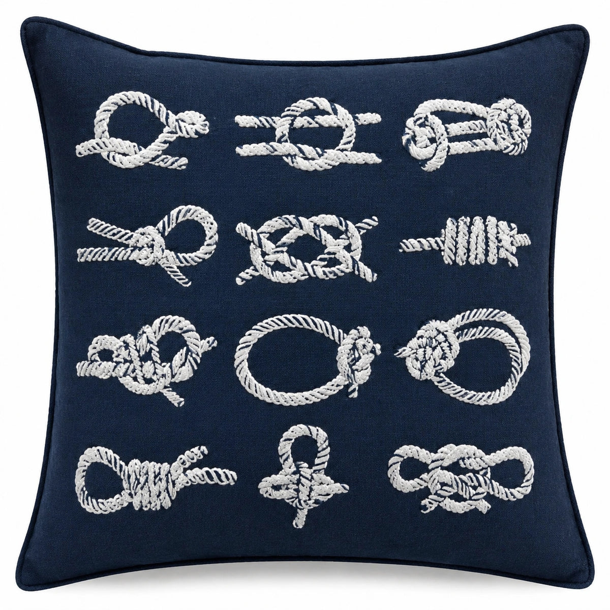 Cuscino decorativo 45 x 45 cm blu navy in tessuto con nodi marinari stile nautico