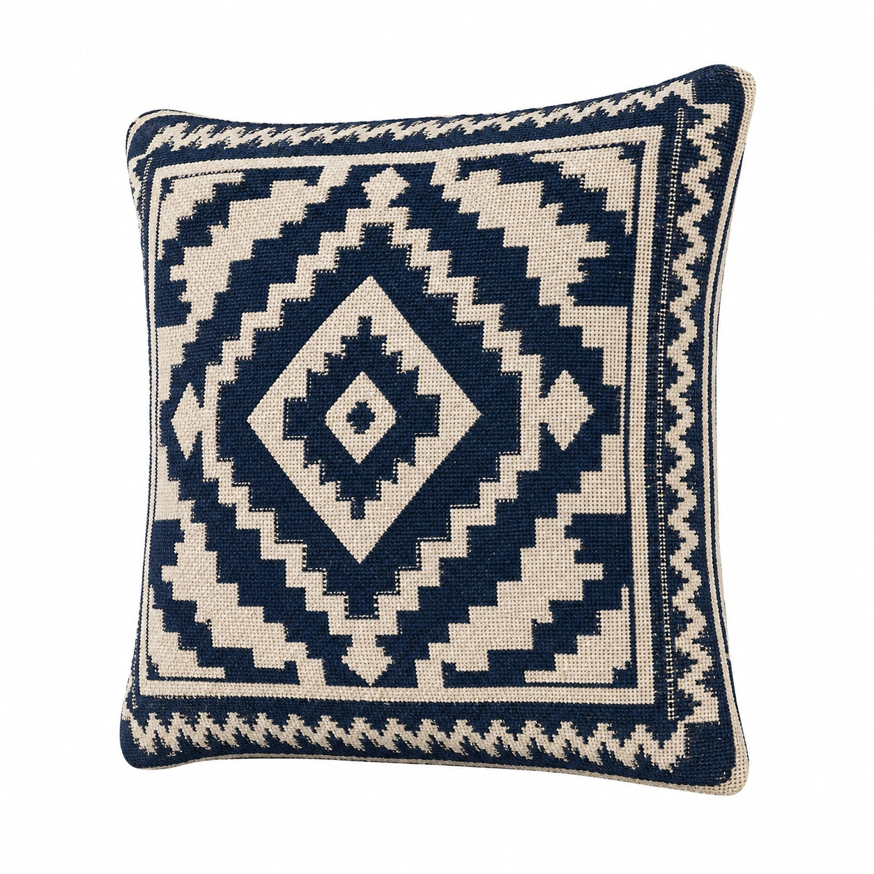 Cuscino decorativo quadrato 45 x 45 cm in tessuto blu e beige con motivo geometrico