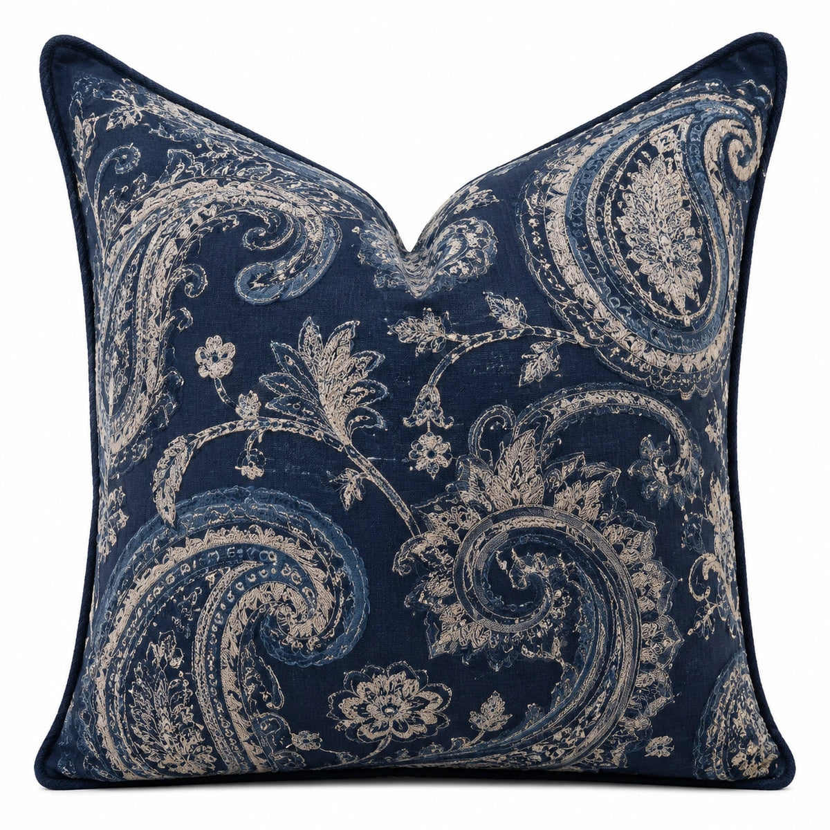 Cuscino decorativo 45 x 45 cm in tessuto blu navy e beige con motivo paisley - quadrato da divano