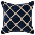 Cuscino decorativo 45 x 45 cm in velluto blu navy con cordoncino beige stile classico