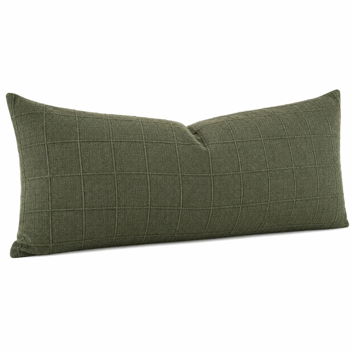 Cuscino decorativo 50 x 30 cm in tessuto verde con motivo a griglia