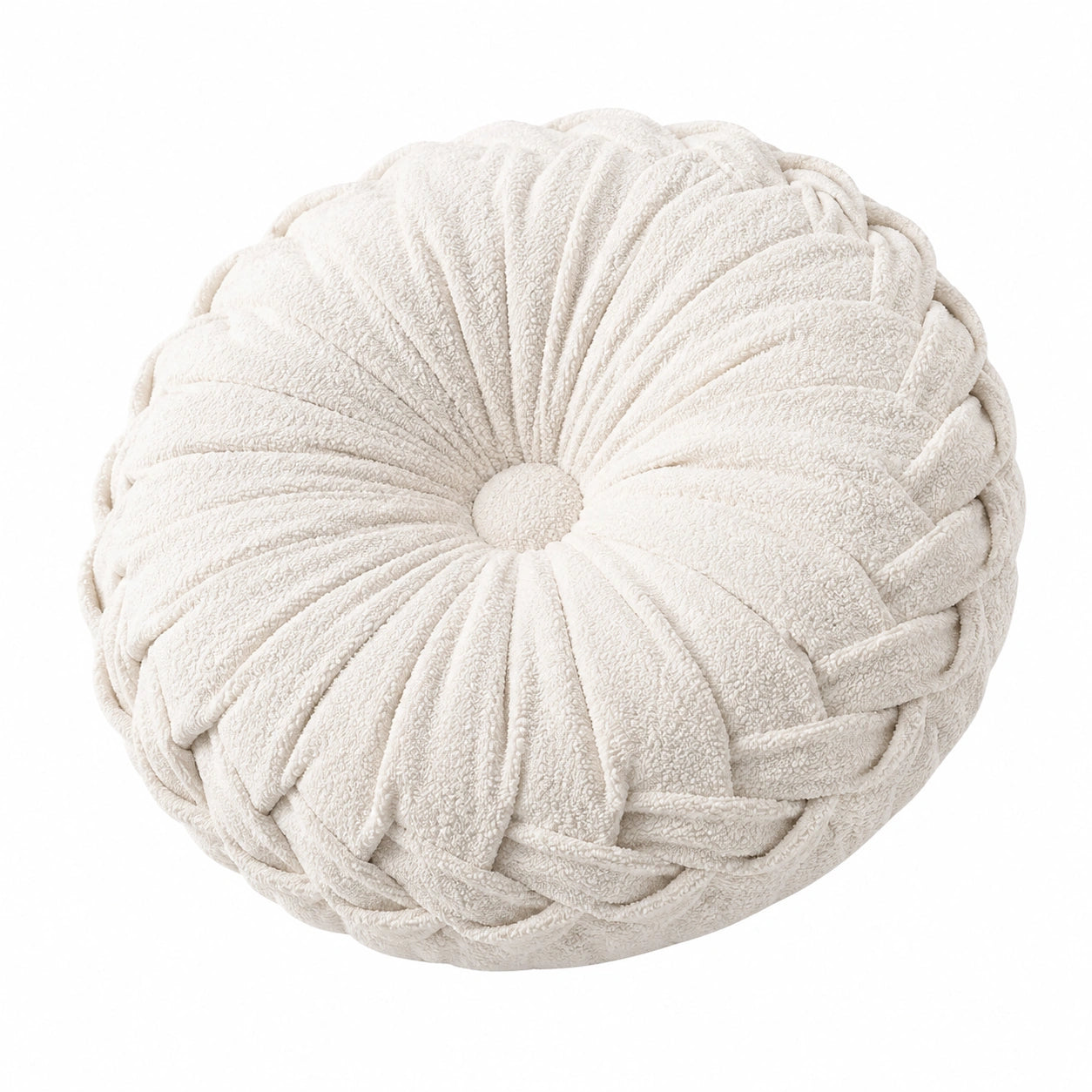 Cuscino decorativo rotondo 45 cm in tessuto bouclé avorio - effetto plissettato